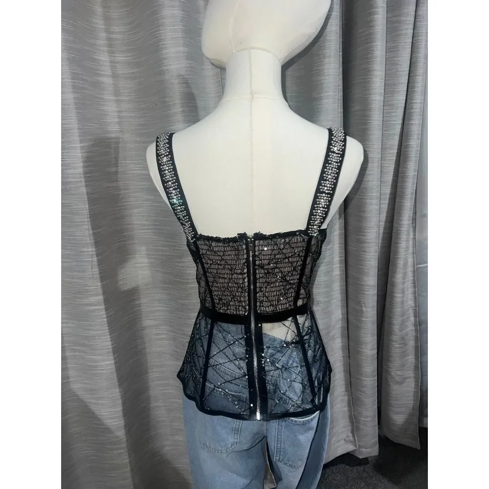 AKIRA Black and Nude Embellished Tank Top - Picture 3 of 4